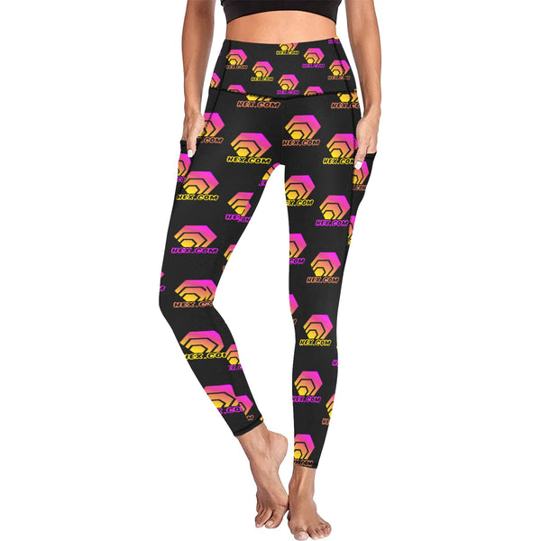 Hex Color Dot Com Black All Over Print High Waist Leggings with Pockets