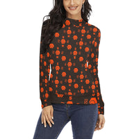 5555 Orange Women's All Over Print Mock Neck Sweater