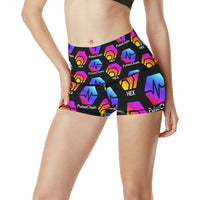 Hex Pulse TEXT Black Women's All Over Print Yoga Shorts