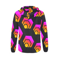 Hex Black Tapered Women's All Over Print Full Zip Hoodie