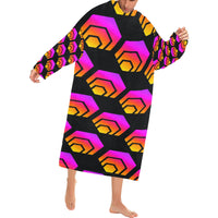Hex Black Blanket Robe with Sleeves for Adults