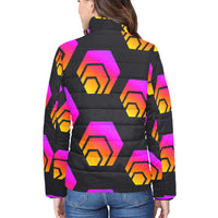 Hex Black Tapered Women's Stand Collar Padded Lightweight Bomber Jacket