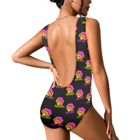 Hex Color Dot Com Black Women's Low Back One Piece Swimsuit