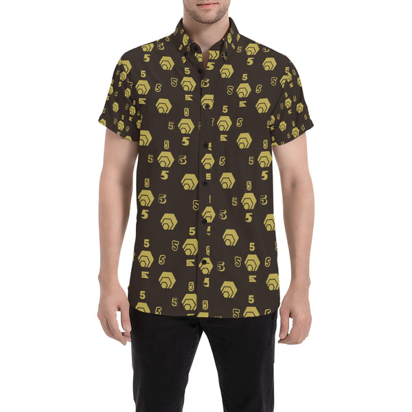 5555 Men's All Over Print Button Down Short Sleeve Shirt