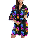 Hex Pulse TEXT Black Women's Short Kimono Robe