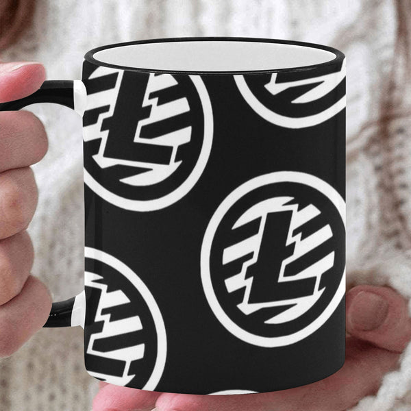 Litecoins Black Custom Ceramic Mug With Colored Rim and Handle (11oz)