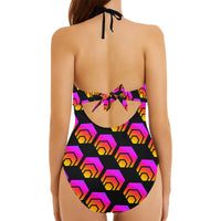 Hex Black Backless Bow Hollow Out Swimsuit