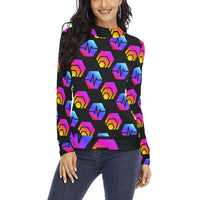 Hex Pulse Combo Black Women's All Over Print Mock Neck Sweater