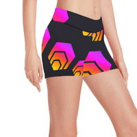 Hex Black Tapered Women's All Over Print Short Leggings