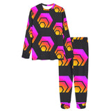 Hex Black Tapered Women's All Over Print Pajama Set with Trouser Opening