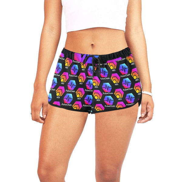 Hex Pulse TEXT Black Women's All Over Print Casual Shorts