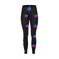 Pulse Small Black All Over Print High Waist Leggings with Pockets