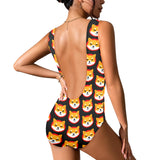 Shiba Inu Black Women's Low Back One Piece Swimsuit