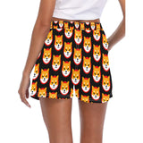 Shiba Inu Black Women's Casual Beach Shorts