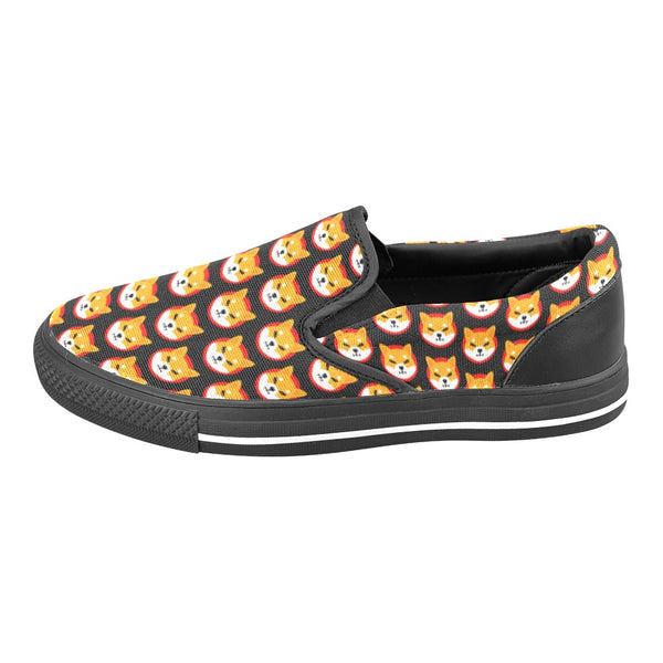 Shiba Inu Black Slip-on Canvas Women's Shoes