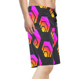 Hex Black Tapered Men's All Over Print Beach Shorts