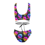 Hex Pulse TEXT Black Cross String Bikini Set