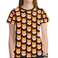 Shiba Inu Black Women's All Over Print Mesh Cloth T-shirt