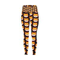 Shiba Inu Black All Over Print High Waist Leggings with Pockets