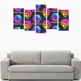 Hex Pulse TEXT Black Canvas Wall Art Prints (No Frame) 5-Pieces