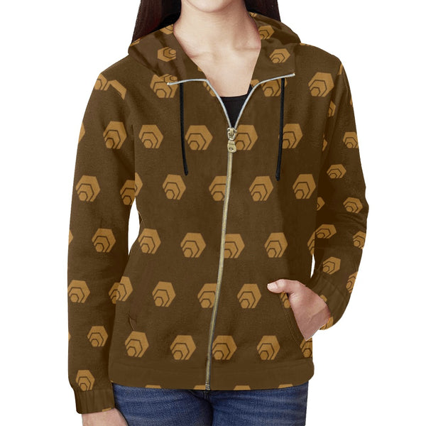 Hex Brown & Tan Women's All Over Print Full Zip Hoodie