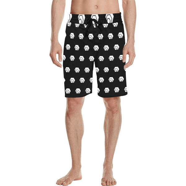 Hex White Black Men's All Over Print Casual Shorts