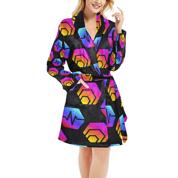 Hex Pulse Combo Black Women's All Over Print Fleece Robe