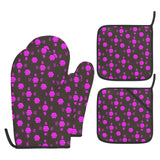5555 Pink Heat Resistant Oven Mitt With Pot Holder (Four Pieces Set)