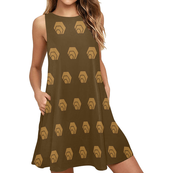 Hex Brown & Tan Sleeveless Tank Dress with Pockets