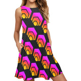 Hex Black Sleeveless Tank Dress with Pockets