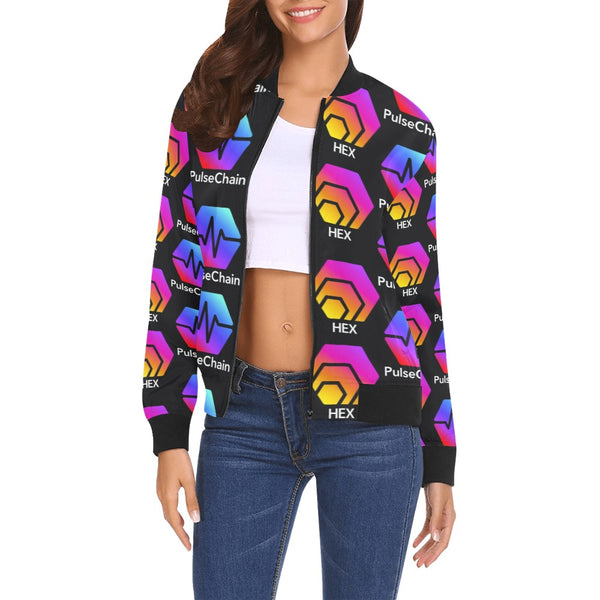 Hex Pulse TEXT Black Women's All Over Print Casual Jacket