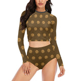 Hex Brown & Tan Women Long Sleeve Bikini Set