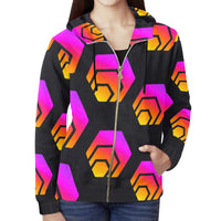 Hex Black Tapered Women's All Over Print Full Zip Hoodie