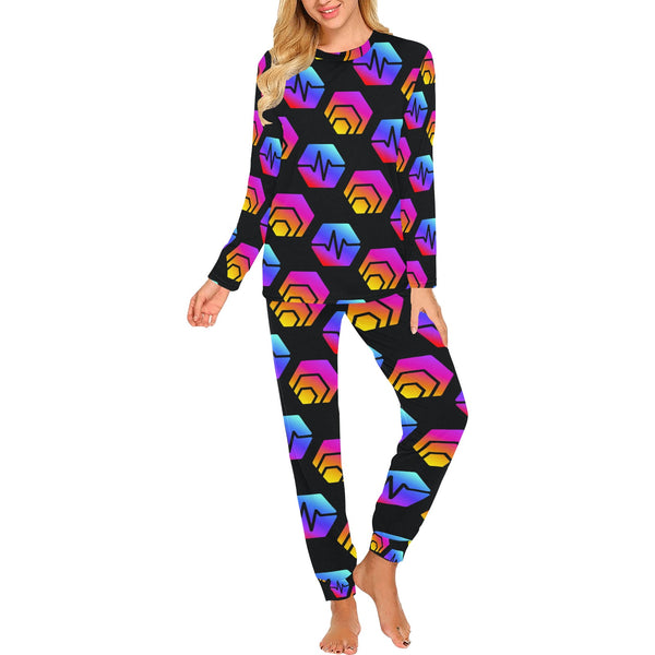 Hex Pulse Combo Black Women's All Over Print Pajama Set with Trouser Opening