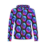 Pulse Black Women's All Over Print Full Zip Hoodie