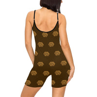 Hex Brown & Tan Women's Spaghetti Strap Short Yoga Bodysuit