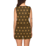 Hex Brown & Tan Women's All Over Print Sleeveless Short Jumpsuit