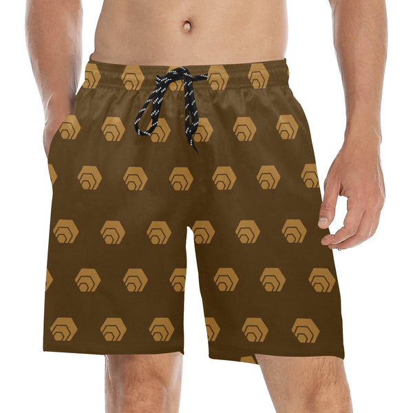 Hex Brown & Tan Men's Mid-Length Beach Shorts