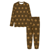 Hex Brown & Tan Women's All Over Print Pajama Set with Trouser Opening