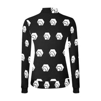 Hex White Black Women's All Over Print Mock Neck Sweater