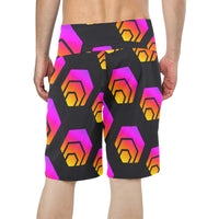 Hex Black Tapered Men's All Over Print Beach Shorts