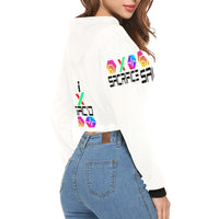 I Sac'd Stacked Black Women's All Over Print Cropped Hoodie