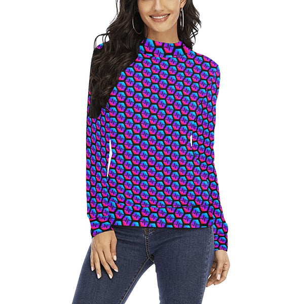 Pulses Small Black Women's All Over Print Mock Neck Sweater