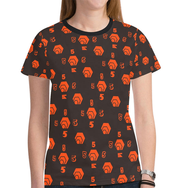 5555 Orange Women's All Over Print Mesh Cloth T-shirt