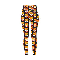 Shiba Inu Black All Over Print High Waist Leggings with Pockets