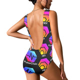 Hex Pulse TEXT Black Women's Low Back One Piece Swimsuit