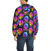 Hex Pulse TEXT Black Men's All Over Print Quilted Windbreaker