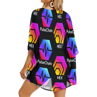 Hex Pulse TEXT Black Women's Kimono Chiffon Cover Up