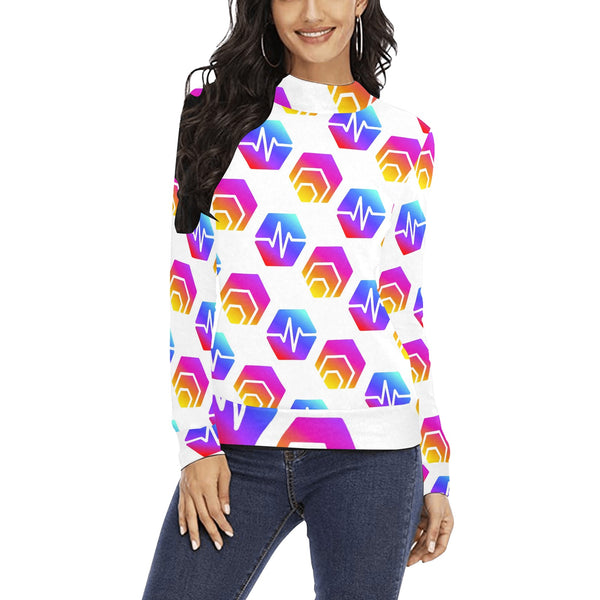Hex Pulse Combo Women's All Over Print Mock Neck Sweater