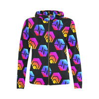 Hex Pulse Combo Black Women's All Over Print Full Zip Hoodie